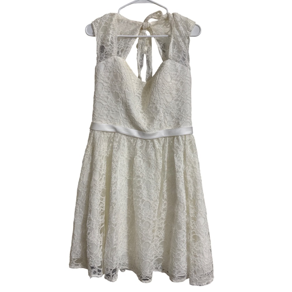 Mori Lee Madeline Gardner Ivory Lace Keyhole Back Cocktail Dress Womens Size 16